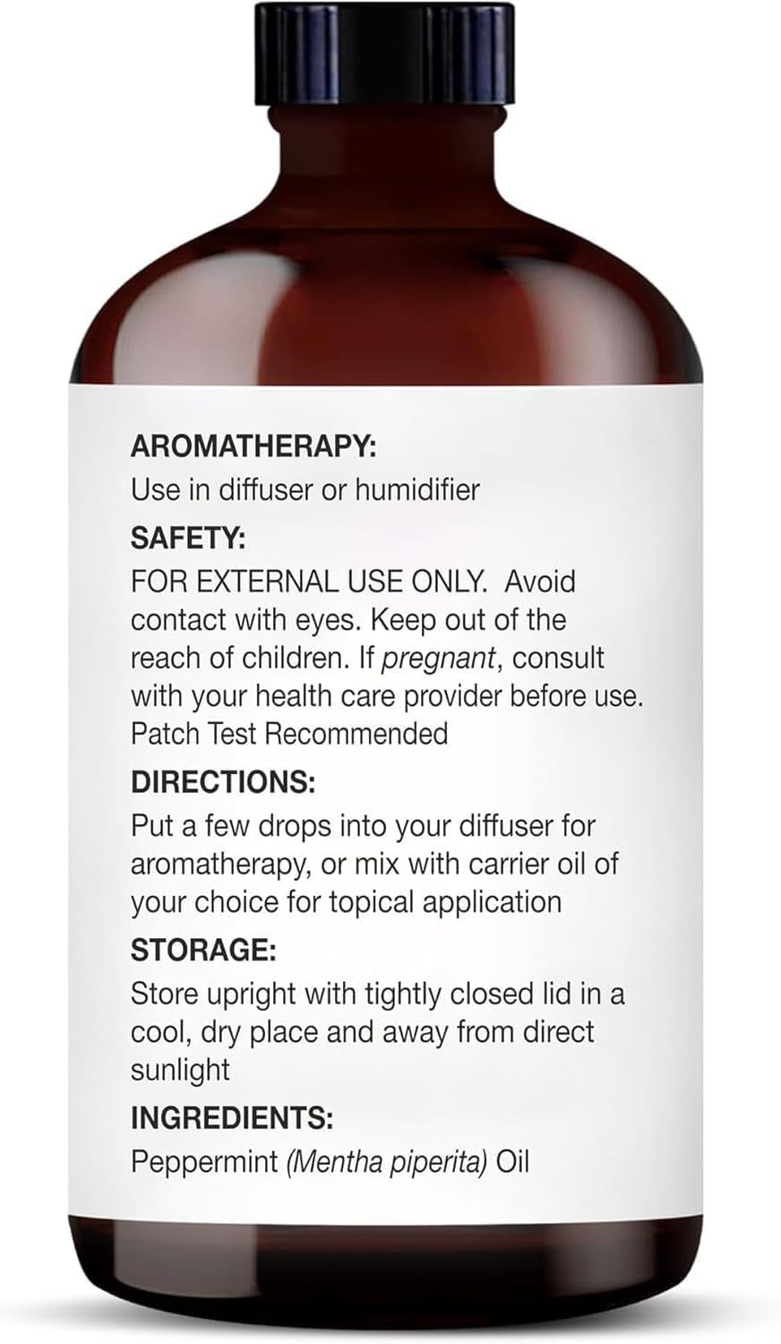 Essential Oil with Glass Dropper - 100% Pure and Natural - Essential Oils for Diffuser, Aromatherapy, Soap and Candle Making, Peppermint Essential Oil, Peppermint Oil, 4 Fl Oz