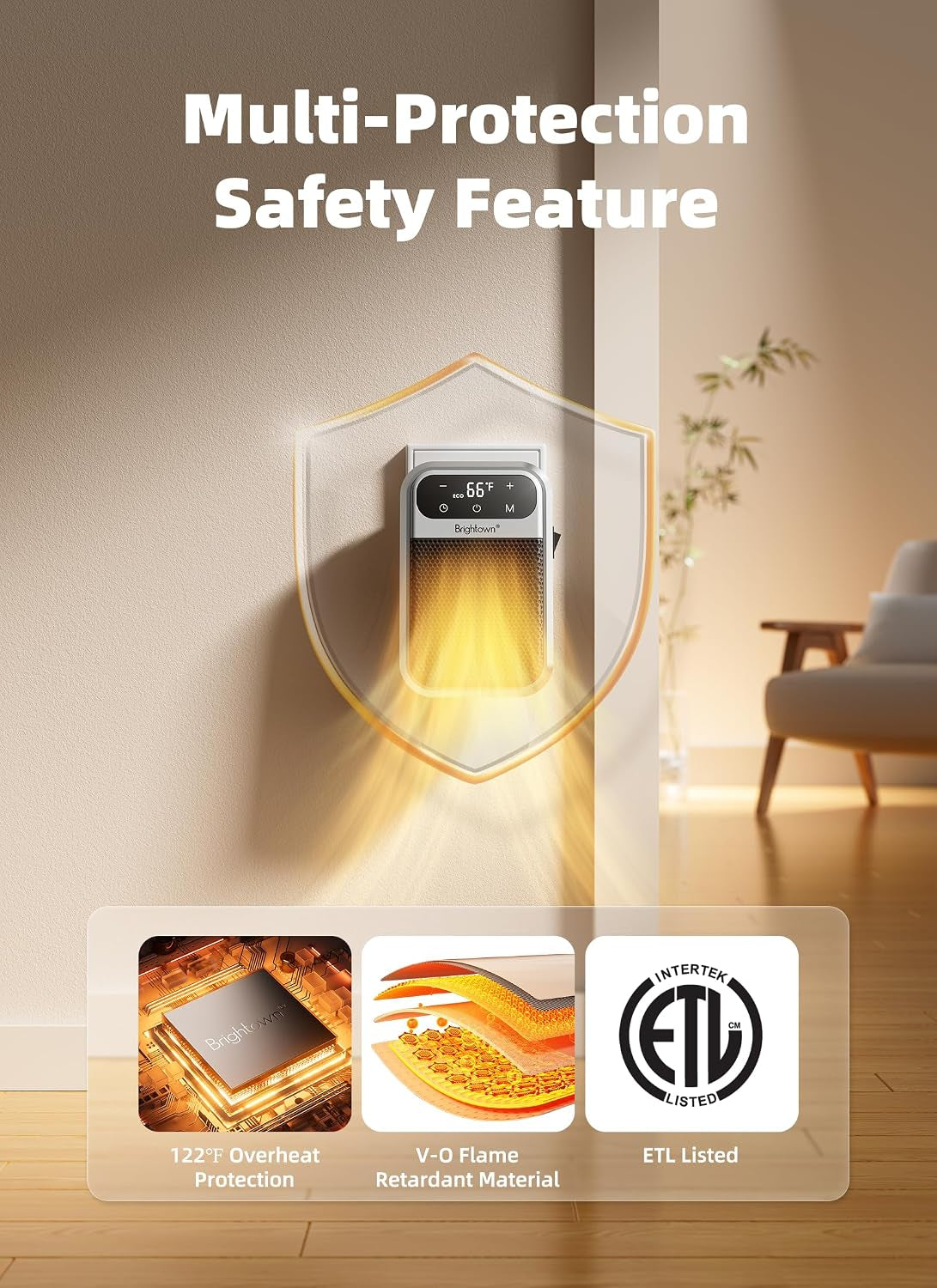 Plug in Heater with Remote, 800W Small Wall Outlet Heater