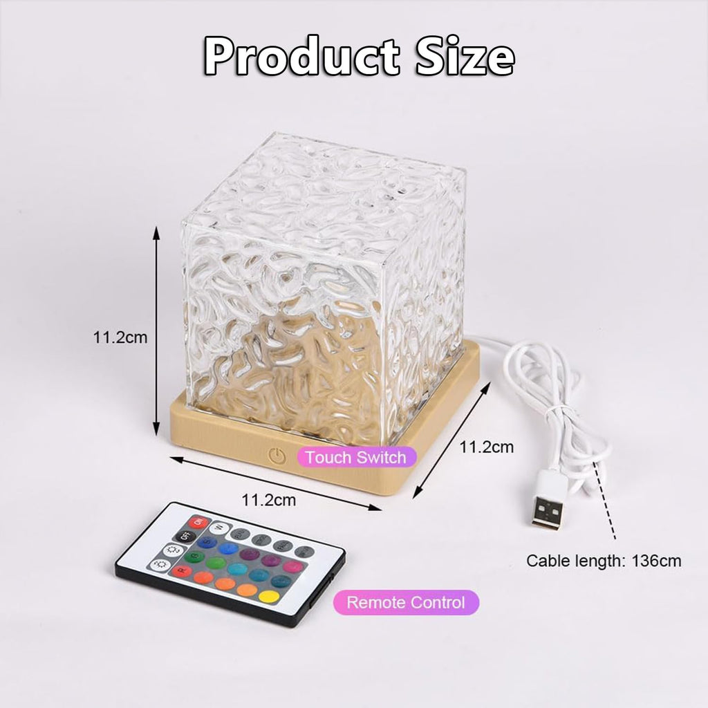 Growalleter Ocean Wave Projector Light, 16-Color LED Cube Lamp & Remote, 3D Holographic Water Ripple, Romantic Ambient Lighting for Kids Room, Meditation, Relaxation, Bathroom, Night Light (Plug-in)