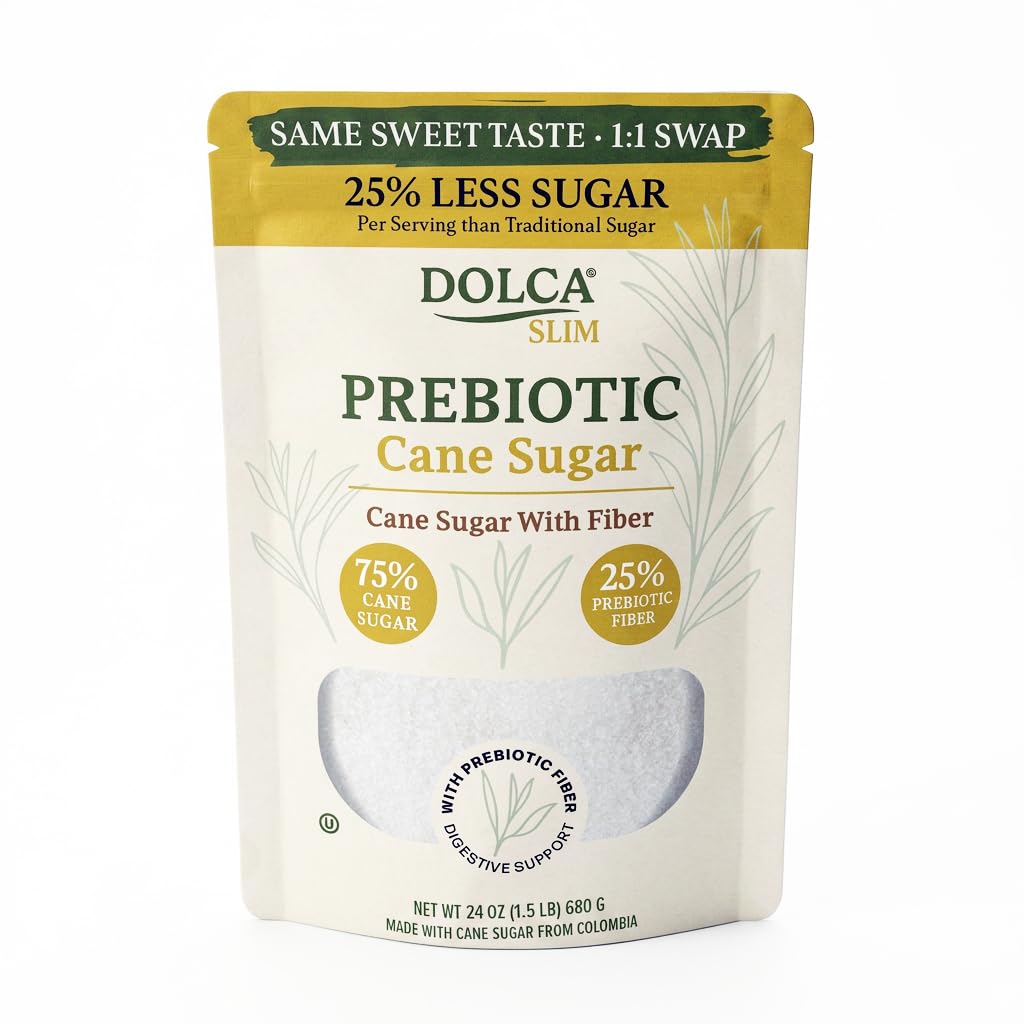 Dolca Slim – Prebiotic Cane Sugar with Inulin (Chicory Root) Fiber – 25% Fiber & Fewer Calories Per Serving – Same Taste & Texture – 1:1 Sugar Replacement for Coffee, Tea & Baking – Bakes & Browns Like Real Sugar – No Artificial Sweeteners or Sugar Alcoho