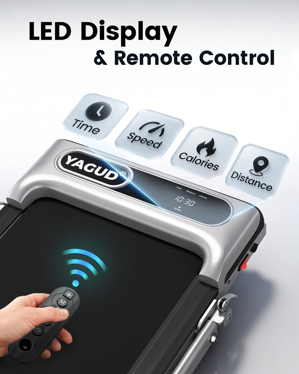 Yagud Walking Pad Treadmill for Home Office, Portable Under Desk Treadmill with Remote Control and LED Display, Walking Jogging Running Machine