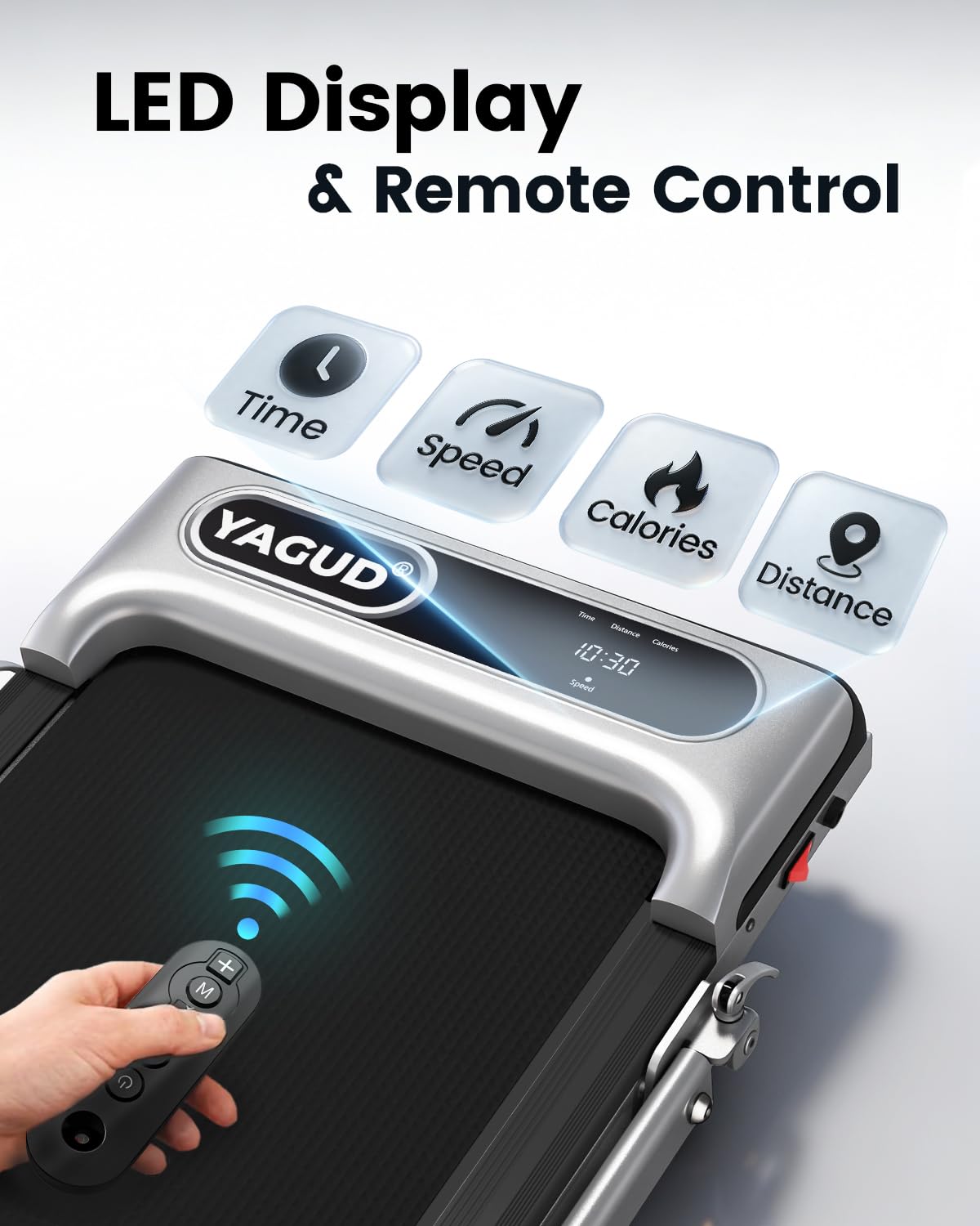 Yagud Walking Pad Treadmill for Home Office, Portable Under Desk Treadmill with Remote Control and LED Display, Walking Jogging Running Machine