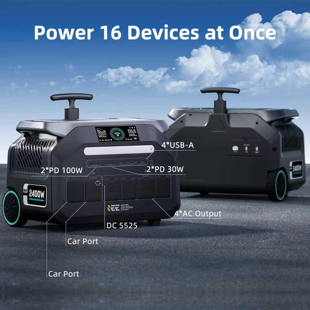 IEE P2400 Portable Solar Generator,2400W 4xAC Outlet(Peak 5000W),1800W 1.2H Fast Charge,2048WH Lifepo4 Battery,5-8MS EPS Switch APP Control Below 30DB Quiet Power Station for Home Backup,RV.Outdoor.