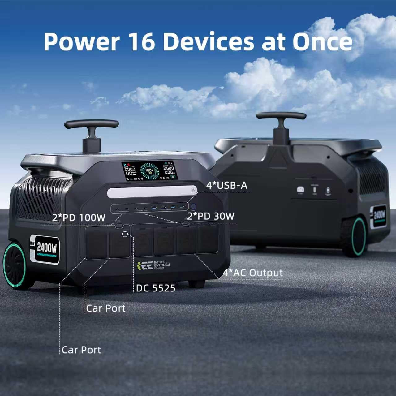 IEE P2400 Portable Solar Generator,2400W 4xAC Outlet(Peak 5000W),1800W 1.2H Fast Charge,2048WH Lifepo4 Battery,5-8MS EPS Switch APP Control Below 30DB Quiet Power Station for Home Backup,RV.Outdoor.