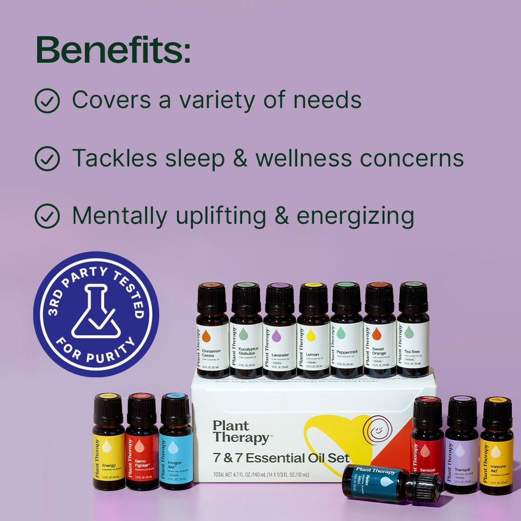 Plant Therapy 7 & 7 Essential Oils Set, 7 Most Popular Single Essential Oils Plus 7 Favorite Blends, Each 10 mL (1/3 oz), 100% Pure, Undiluted, Great for DIYs, Skincare and Essential Oil Diffusers