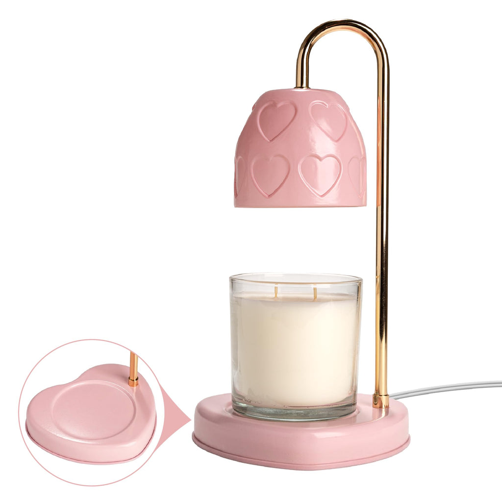 Paris Hilton Candle Warmer Lamp for Jar Candles, Electric Candle Lamp Warmer with 35W GU10 Bulb, Pink Debossed Hearts Shade and Gold-Finish Stem, Pink