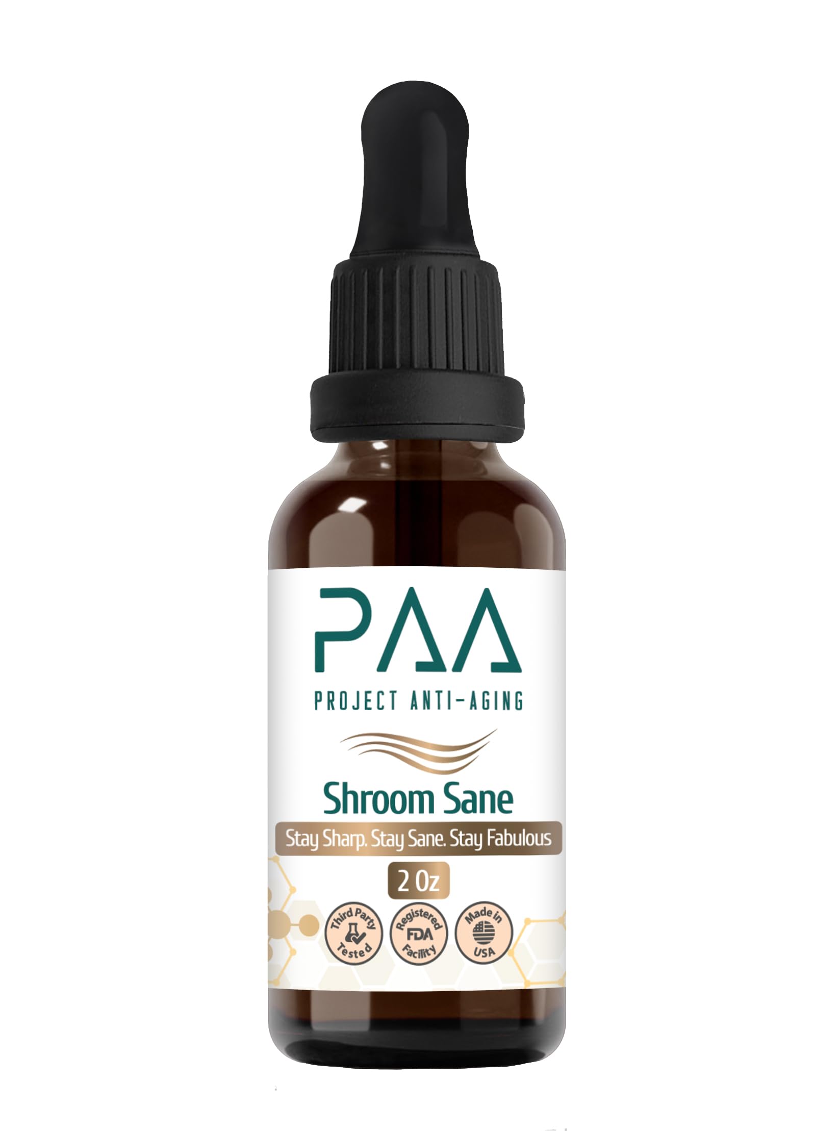 Project Anti-Aging Shroom Sane Liquid Drops with Lion’s Mane Mushroom Supplement Drops – 8 Mushroom Complex Tincture with Reishi, Cordyceps, Turkey Tail & Magnesium – USDA Organic, Vegan,
