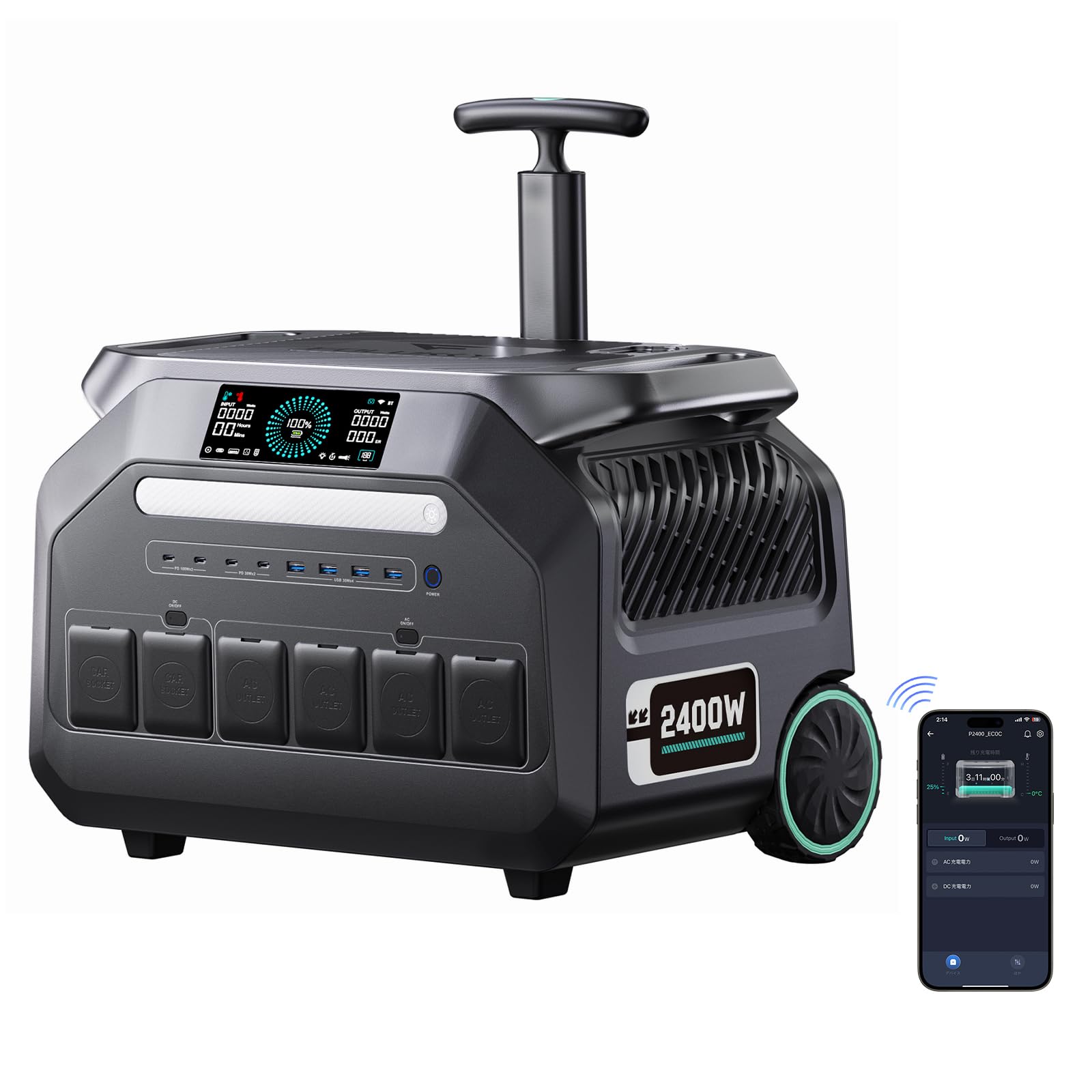 IEE P2400 Portable Solar Generator,2400W 4xAC Outlet(Peak 5000W),1800W 1.2H Fast Charge,2048WH Lifepo4 Battery,5-8MS EPS Switch APP Control Below 30DB Quiet Power Station for Home Backup,RV.Outdoor.