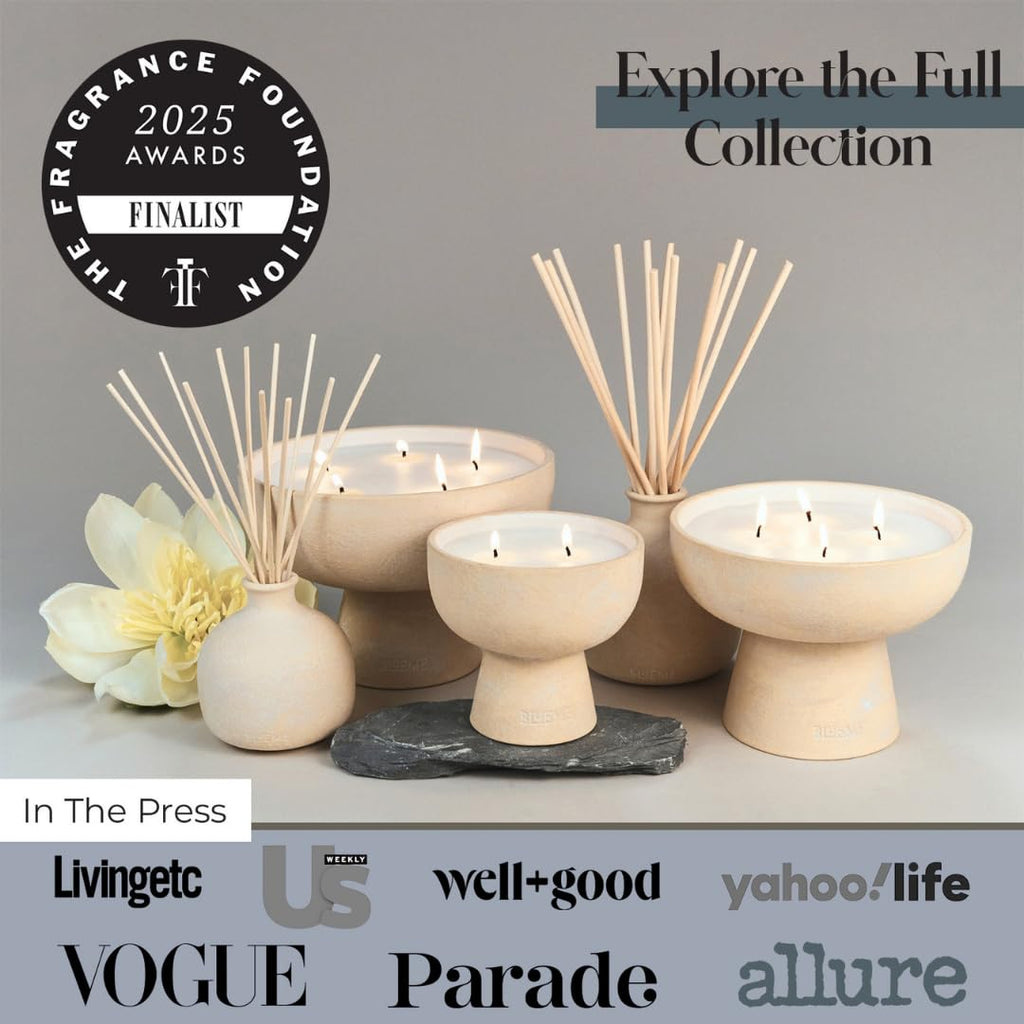 Blueme Balance Candle | White Lotus & Tea | 5 Wick - Refillable Wellness Candle with Essential Oils, Hand Finished & Poured Soy Wax Blend Ceramic Vessel, Natural Cotton Wicks | Giant 45 oz