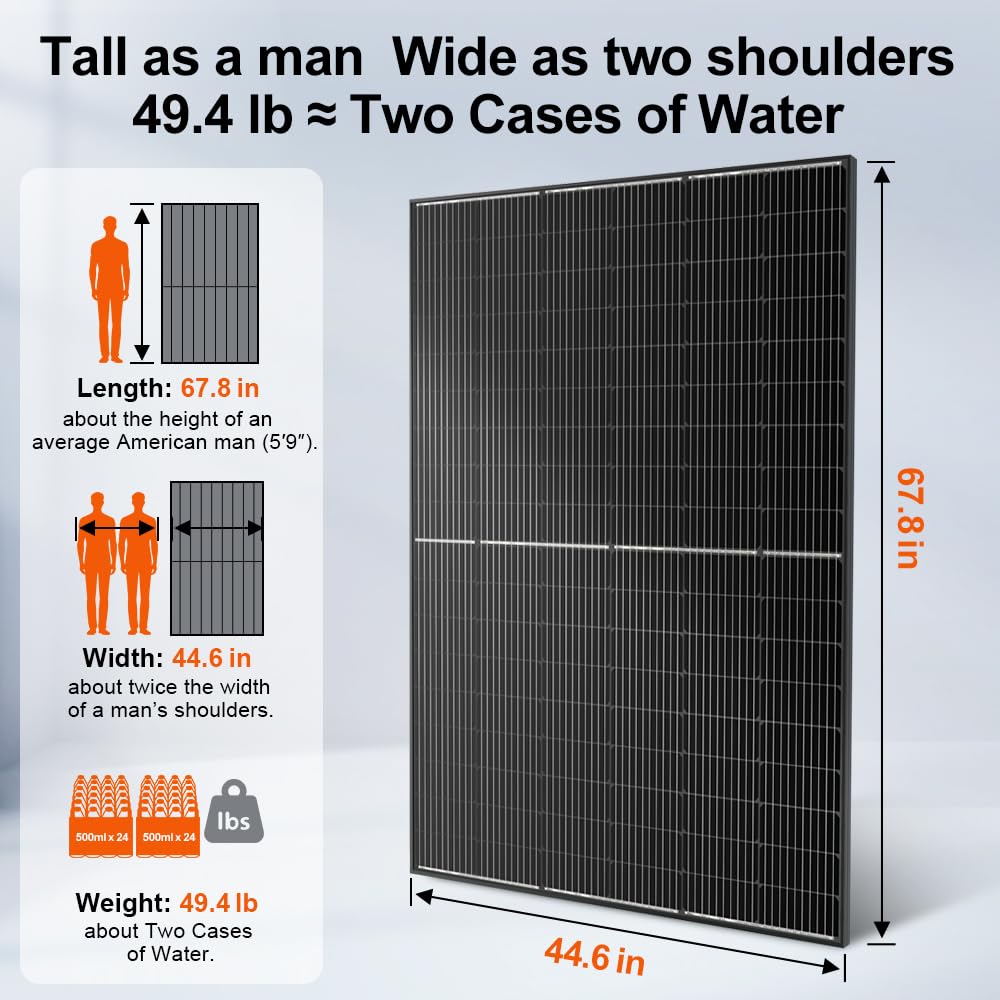 DOKIO Monocrystalline Solar Panel Size 800W (2×400W) 31V for 12/24V Devices, Aluminum Frame, 3m Cable, Pre-Drilled Holes for Yard, Garden, Shed, Off-Grid Power