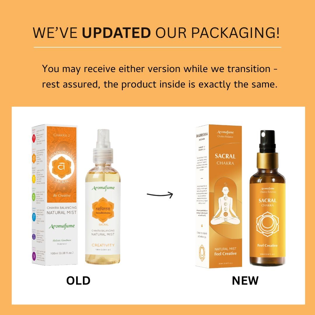 Aromafume Sacral Chakra Natural Mist 100ml/3.3 fl oz | Swadisthana | Aromatherapy Spray for Chakra Balance | Orange & Patchouli Extracts | Essential Oil Spray for Meditation, Yoga, Reiki
