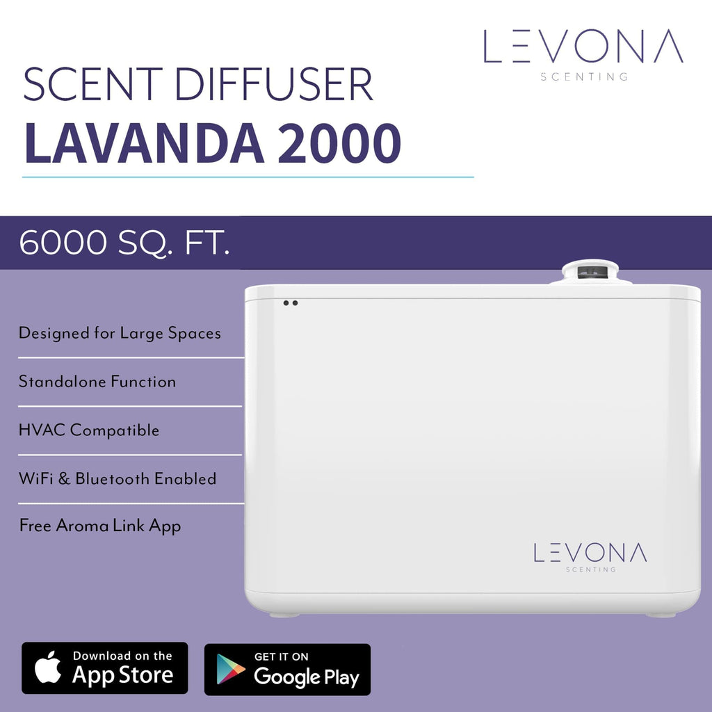 Levona Scent Lavanda 2000 Diffuser - HVAC System with Smart App Control, Scent Diffuser for Whole House, Office, Hotel, & Large Spaces - Covers 6000 sq ft - Includes Black Velvette 700ml Essential Oil