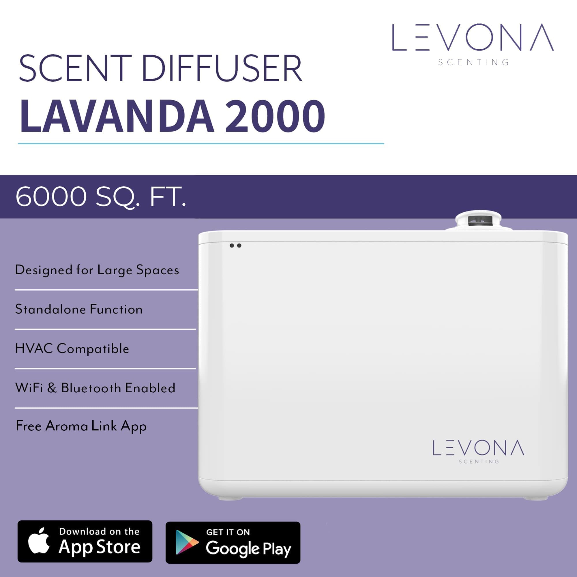 Levona Scent Lavanda 2000 Diffuser - HVAC System with Smart App Control, Scent Diffuser for Whole House, Office, Hotel, & Large Spaces - Covers 6000 sq ft - Includes Black Velvette 700ml Essential Oil