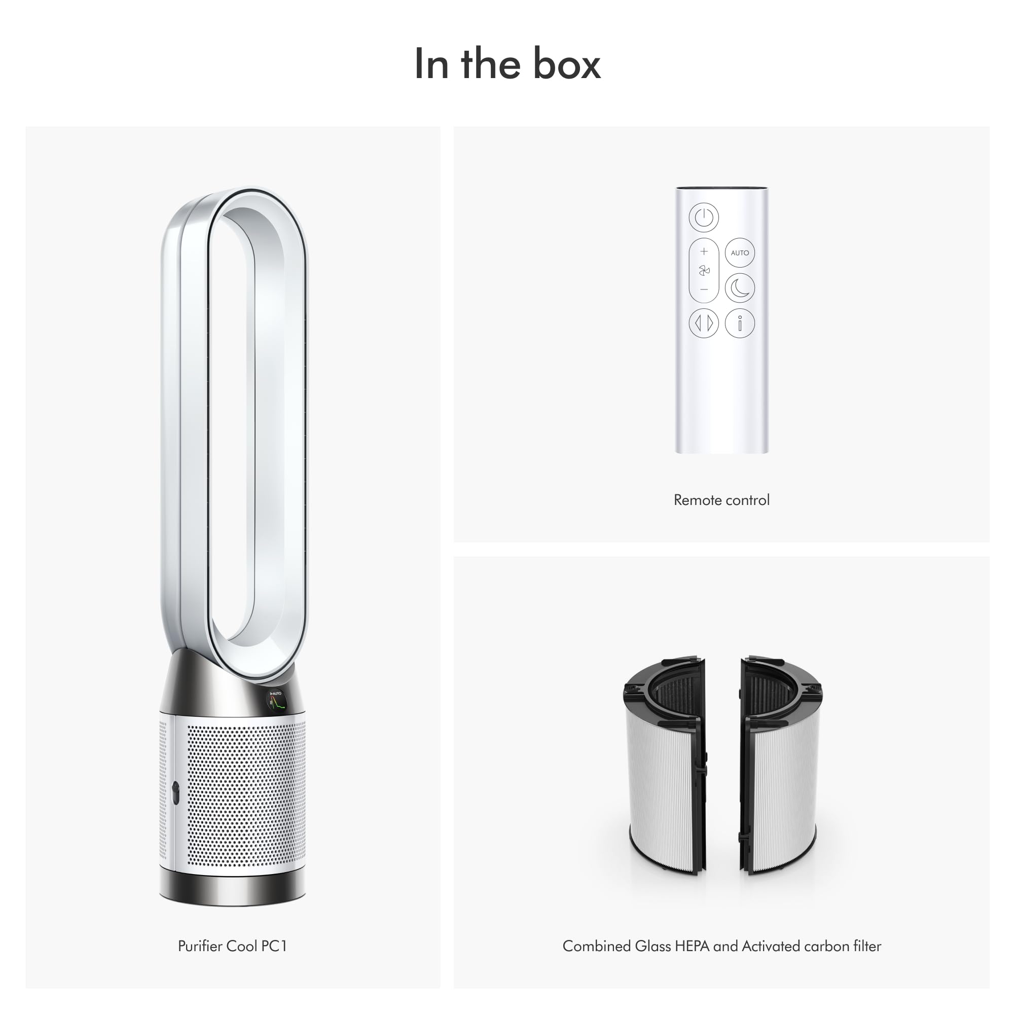Dyson Purifier Cool PC1, HEPA Air Purifier Tower Fan, App and remote controlled, 350° oscillation, 10 levels, bladeless (White)