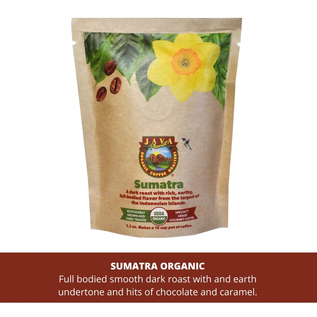Java Planet, Coffee Gift Basket Sampler Set, for Coffee Lovers: Low Acid Organic Beans: Whole Bean, Mold-Free & Stomach Friendly - Arabica Gourmet, 1.32 LBs (19.2 oz) packaged in 6 Bags Each 3.2 oz
