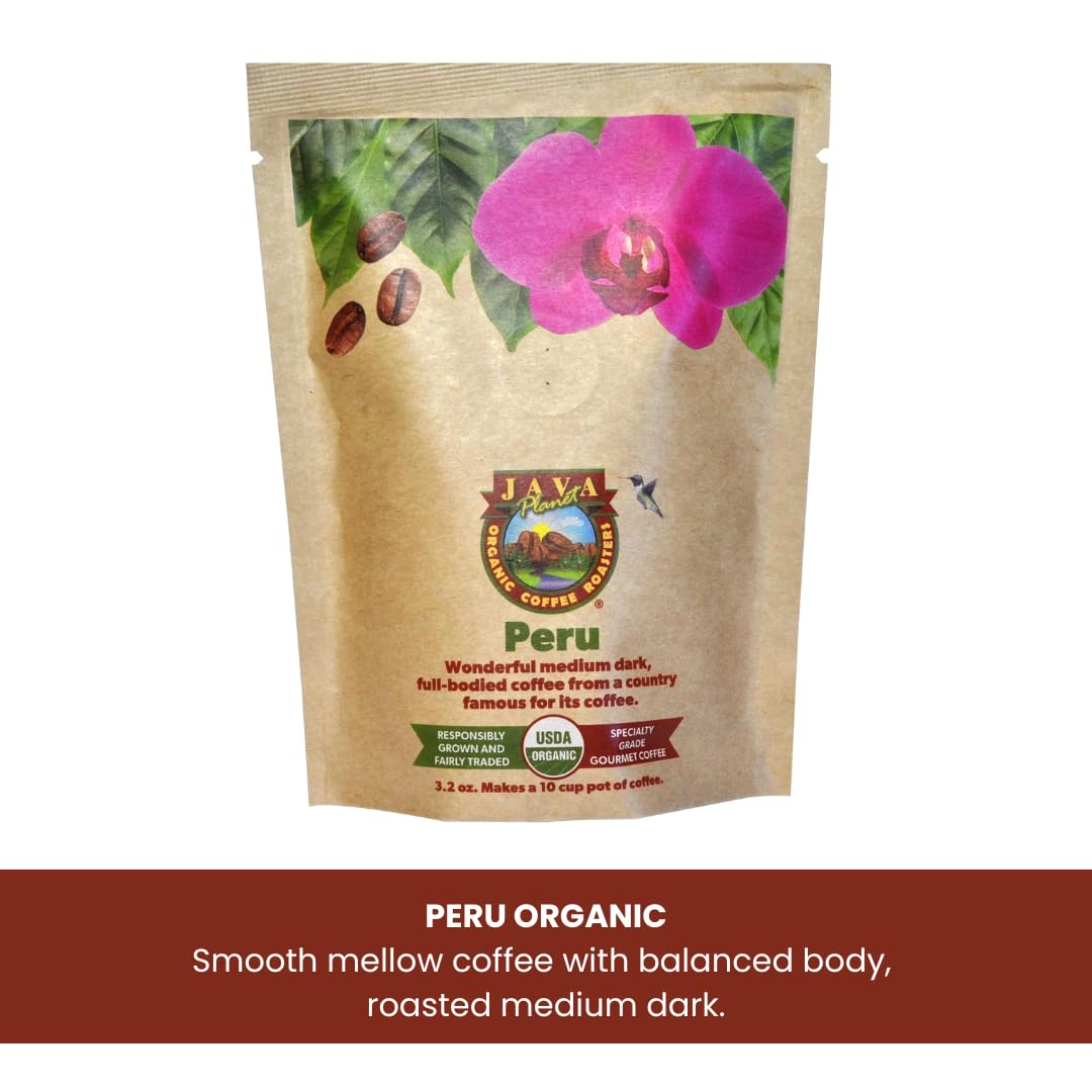Java Planet, Coffee Gift Basket Sampler Set, for Coffee Lovers: Low Acid Organic Beans: Whole Bean, Mold-Free & Stomach Friendly - Arabica Gourmet, 1.32 LBs (19.2 oz) packaged in 6 Bags Each 3.2 oz