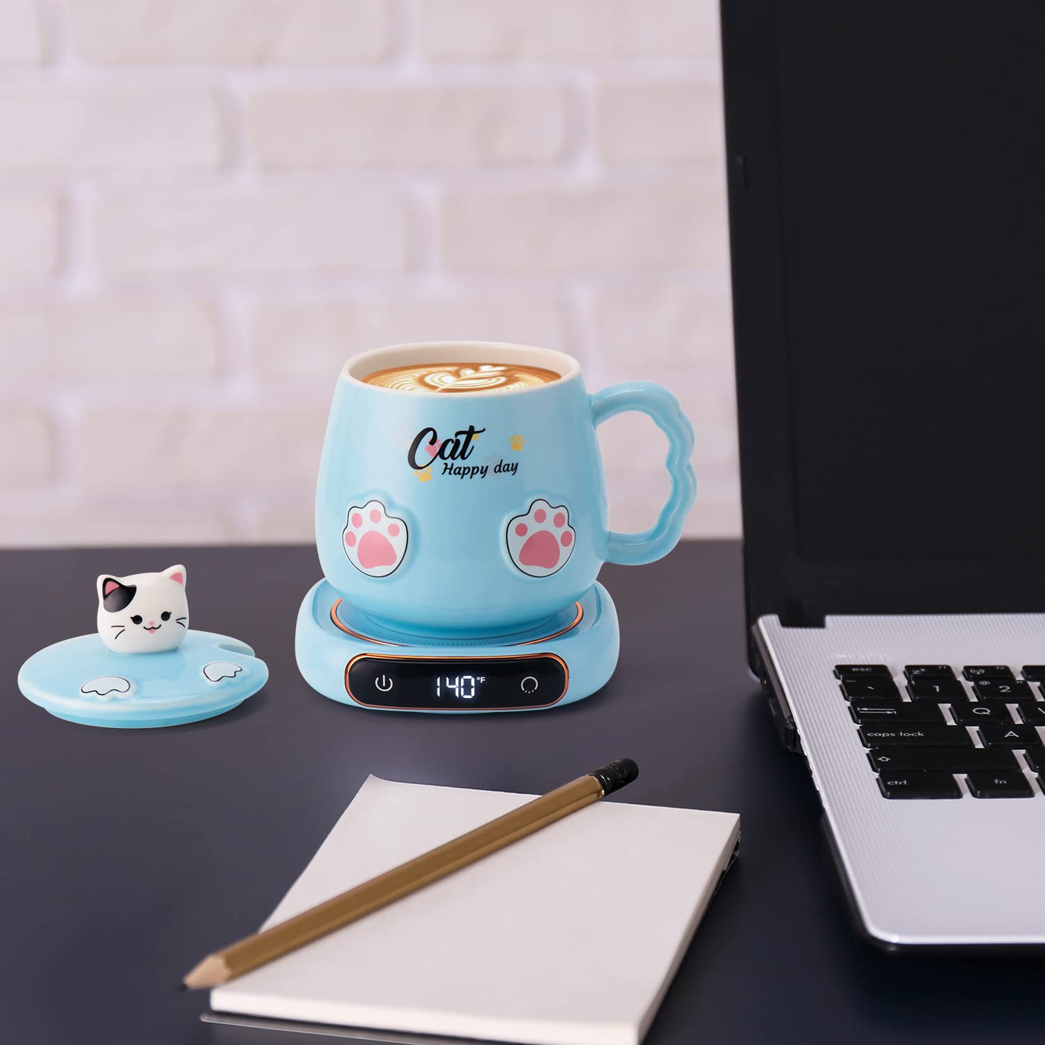 Bgbg Coffee Mug Warmer & Cute Cat Mug Set, Beverage Cup Warmer for Desk Home Office with Three Temperature Up to 140℉/ 60℃, Coffee Warmer for Cocoa Milk Tea Water Candle, 8 Hours Auto Shut Off