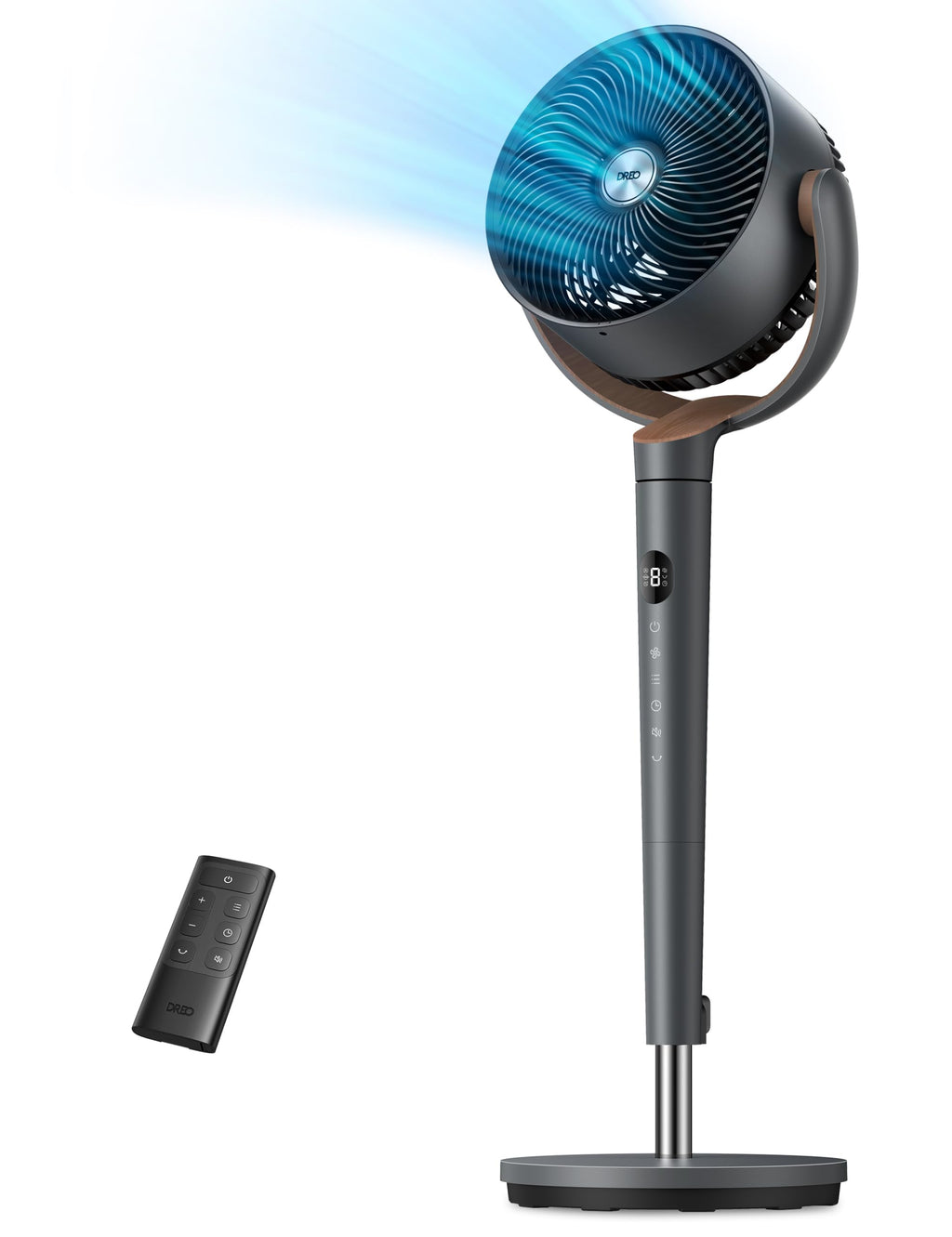 DREO Fan for Bedroom, 120° Oscillating Standing Fans, Quiet Floor Fan with DC Motor, 100ft Pedestal Fans for Room, 9 Speeds, 4 modes, 20dB, 120° Manual Vertical, 37-42" Adjustable Height, 9H Timer