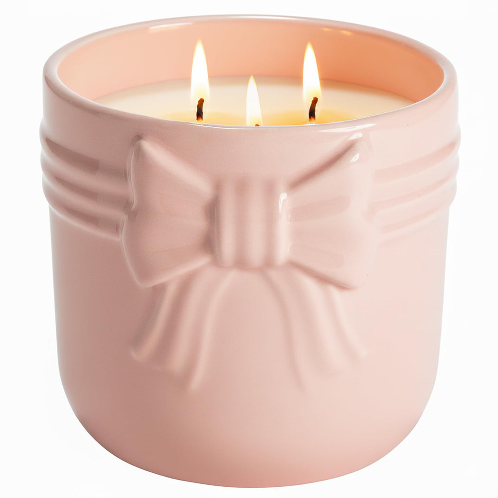 Paris Hilton Cupcake Sprinkles Scented Candle, Pink Ceramic Vessel with Embossed Bow Detail, Premium Plant Wax Blend, Cotton Wick, 22-Ounce