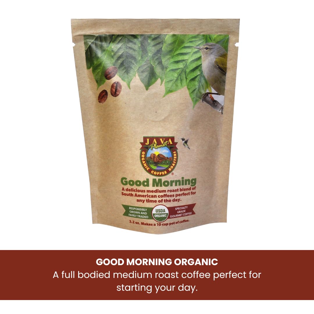 Java Planet, Coffee Gift Basket Sampler Set, for Coffee Lovers: Low Acid Organic Beans: Whole Bean, Mold-Free & Stomach Friendly - Arabica Gourmet, 1.32 LBs (19.2 oz) packaged in 6 Bags Each 3.2 oz