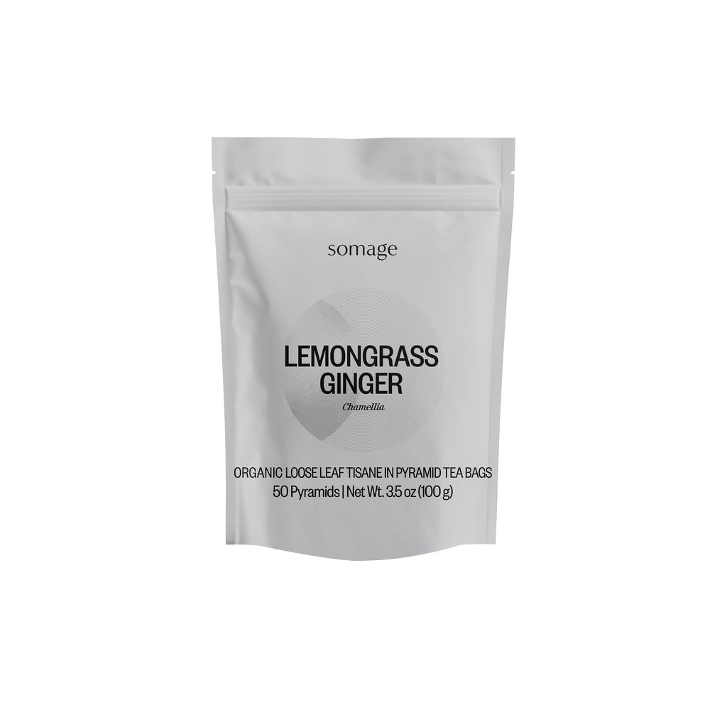Chamellia Organic Lemongrass & Ginger Tea - 50 x Pyramid Tea Bags in a Pouch 3.5oz (100g) (No Camellia Sinensis, Caffeine Free) Single unit