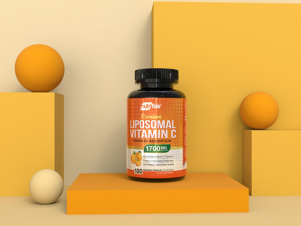 NutriFlair Liposomal Vitamin C 1700mg, 180 Capsules - High Absorption, Fat Soluble VIT C, Higher Bioavailability Immune System Support & Collagen Booster, Non-GMO, Vegan Pills