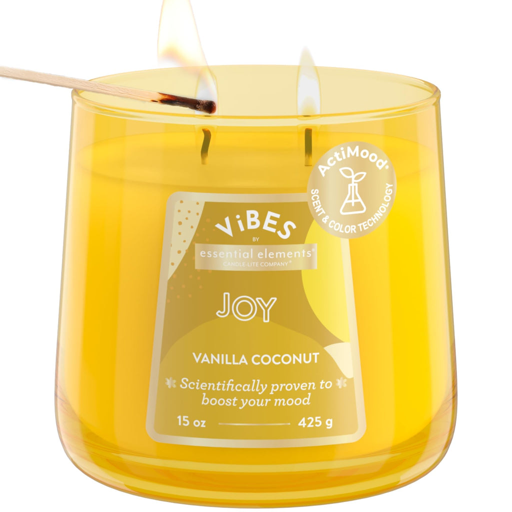Candle-Lite Vibes Vanilla Coconut Mood-Enhancing Scented Candles, 15 oz Jar, Aromatherapy, Proudly Poured in The USA, 2-Wick, 86 Hours Burn Time, Perfect Relaxation Gift