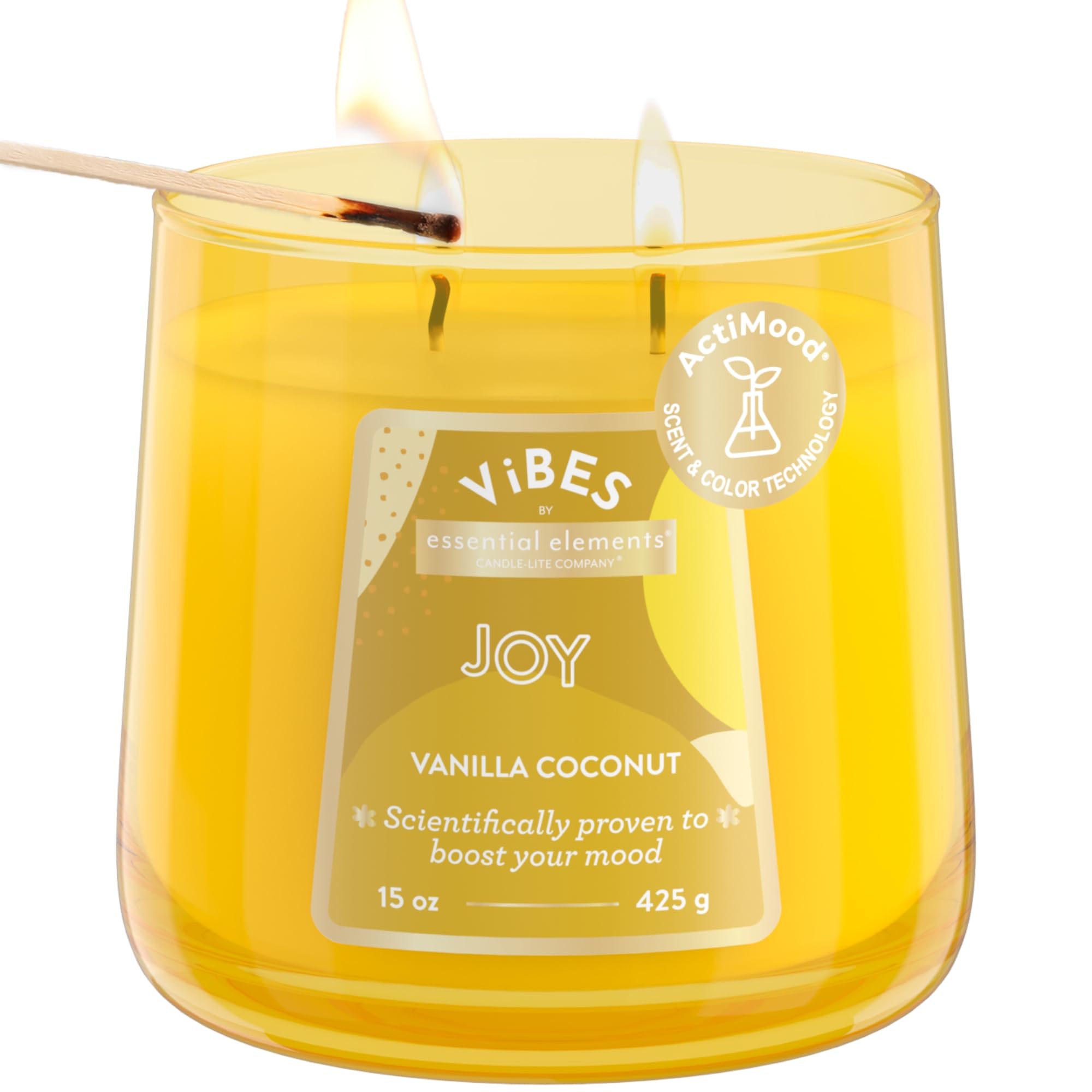 Candle-Lite Vibes Vanilla Coconut Mood-Enhancing Scented Candles, 15 oz Jar, Aromatherapy, Proudly Poured in The USA, 2-Wick, 86 Hours Burn Time, Perfect Relaxation Gift