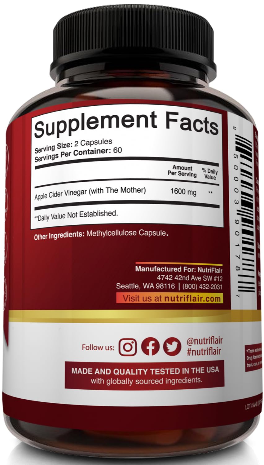 Apple Cider Vinegar Capsules with The Mother - 120 Vegan ACV Pills - Best Supplement for Healthy Weight Loss, Diet, Keto, Digestion, Detox, Immune - Powerful Cleanser & Appetite Suppressant Non-GMO