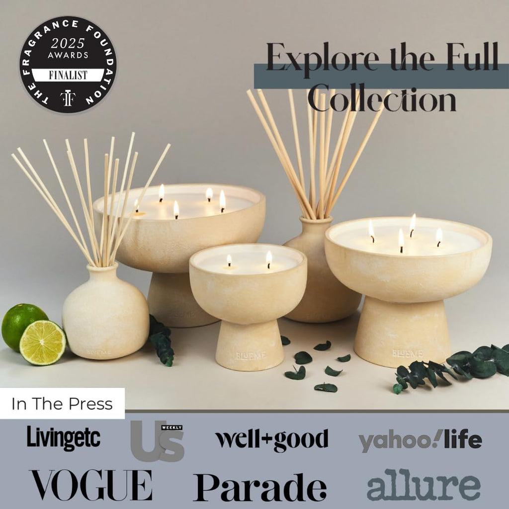 Blueme Focus Candle | Eucalyptus & Lime | 4 Wick - Refillable Wellness Candle with Essential Oils, Hand Finished & Poured Soy Wax Blend Ceramic Vessel, Natural Cotton Wicks | Large 24 oz