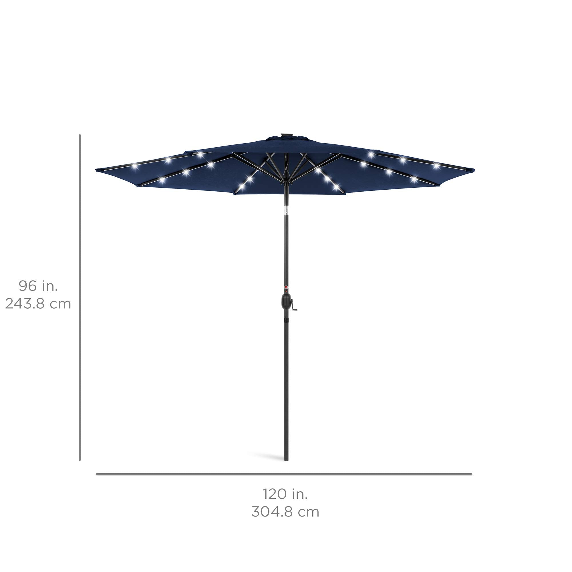 Best Choice Products 10ft Solar Polyester LED Lighted Patio Umbrella w/Tilt Adjustment and UV-Resistant Fabric - Navy Blue