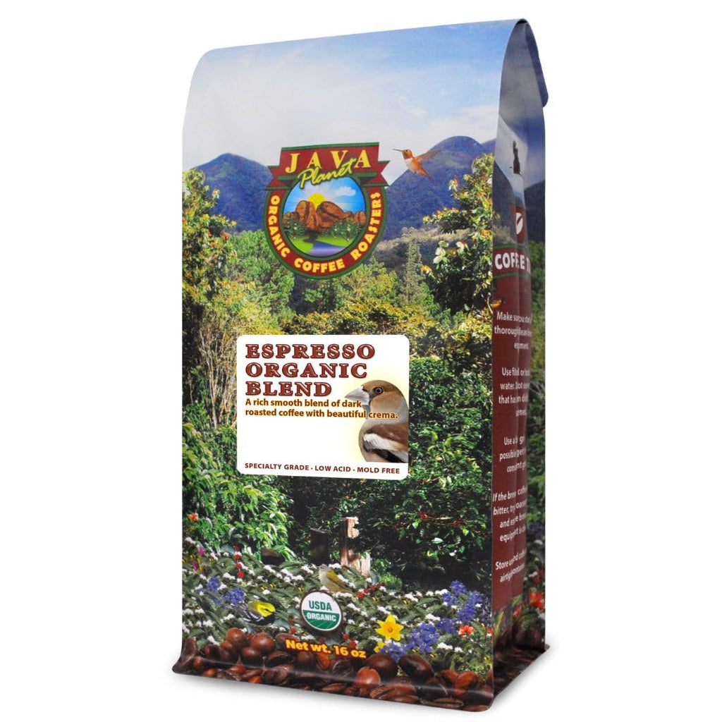 Low Acid Organic Coffee – Whole Bean, Mold-Free & Stomach Friendly by Java Planet, Espresso Blend Coffee, Dark Roast, Smooth Full Flavored, 1LB Bag