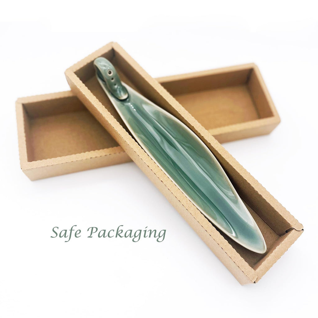 9" Length Incense Stick Holder with 3 Holes, White Porcelain Incense Tray Ash Cather for Spa, Meditation Room, Yoga, Home, Office (Green)
