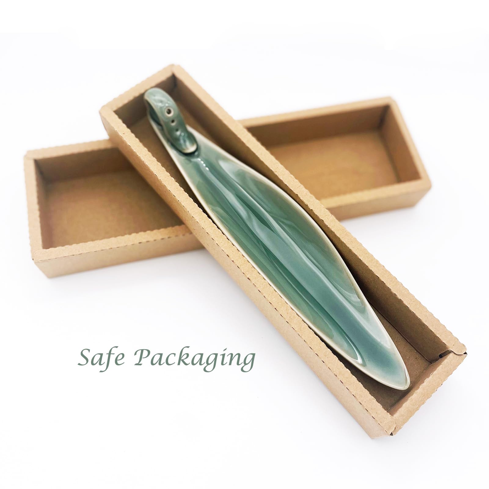 9" Length Incense Stick Holder with 3 Holes, White Porcelain Incense Tray Ash Cather for Spa, Meditation Room, Yoga, Home, Office (Green)