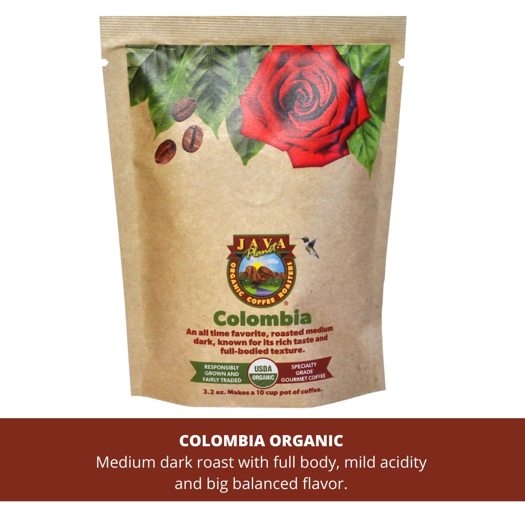 Java Planet, Coffee Gift Basket Sampler Set, for Coffee Lovers: Low Acid Organic Beans: Whole Bean, Mold-Free & Stomach Friendly - Arabica Gourmet, 1.32 LBs (19.2 oz) packaged in 6 Bags Each 3.2 oz