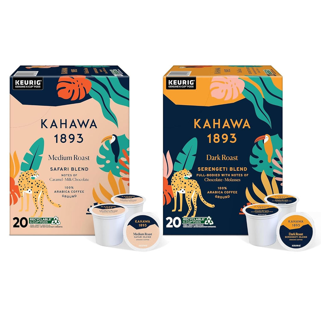 Variety Pack Coffee K-Cup Pods - Safari & Serengeti Blend (40 Count) - as Seen on Shark Tank, 1 Box Medium Roast + 1 Box Dark Roast, Ethically & Sustainably Sourced