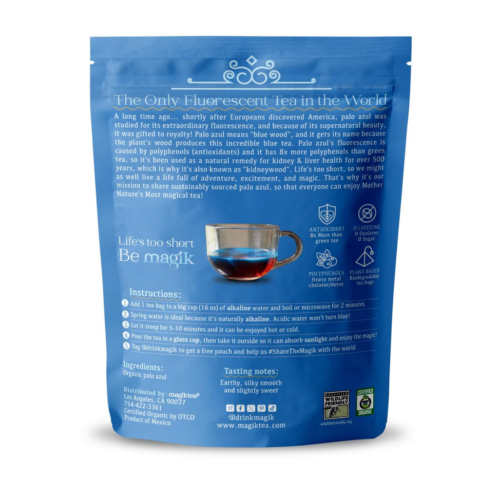 Magiktea Palo Azul, Loose Tea 5 oz (75 cups), USDA Organic, Kidneywood, Caffeine-Free