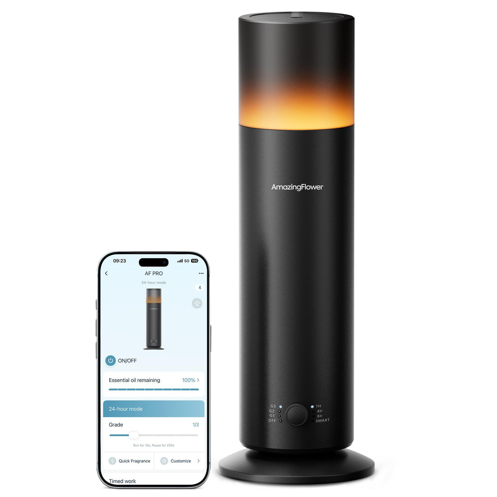 Waterless Essential Oil Diffuser, Smart Scent Diffuser with Nightlight, Smart Schedules, Up to 1100 sq ft, App Control Cold Air Scent Diffuser Oil Machine for Home Large Room and Commercial Use, Black