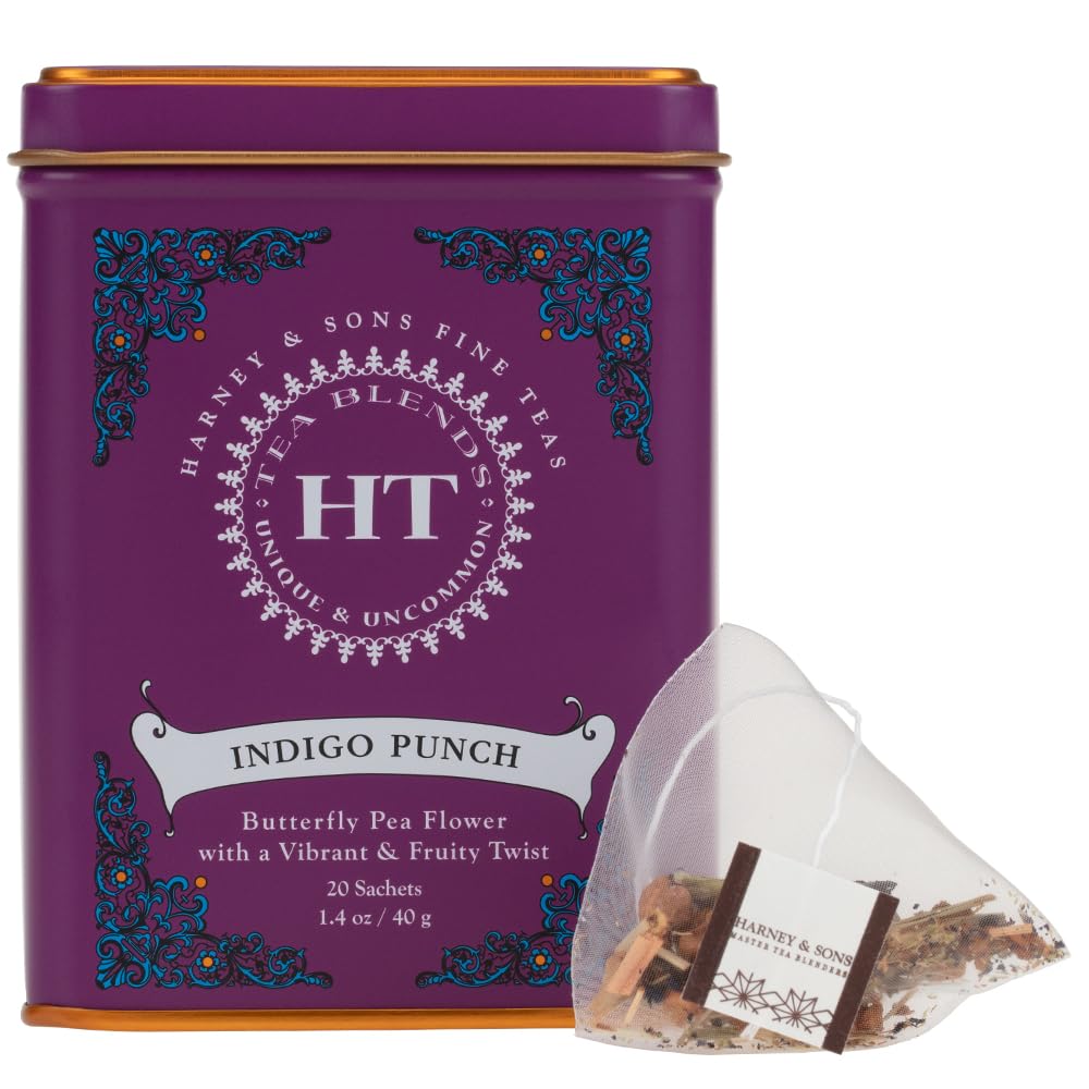 Harney & Sons Indigo Punch, Butterfly Pea Flower Tea with Fruity Flavors, HT Line, 20 sachets