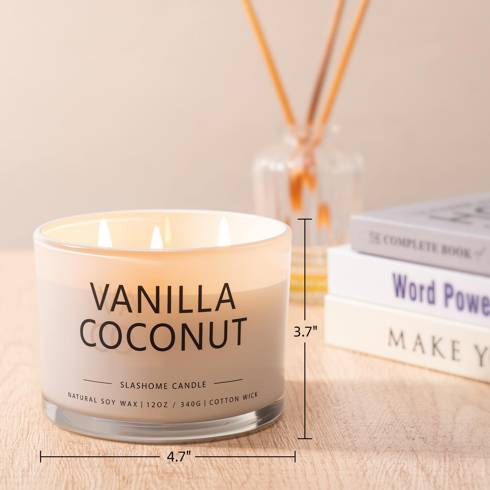 Vanilla Coconut Scented Candle, Luxury Large 3 Wick Soy Candle 12 Oz, 60+ Hour Long Lasting Clean Burn, Elegant Aromatherapy Home Decor, Valentine's Day & Housewarming & Birthday Gift for Men Women