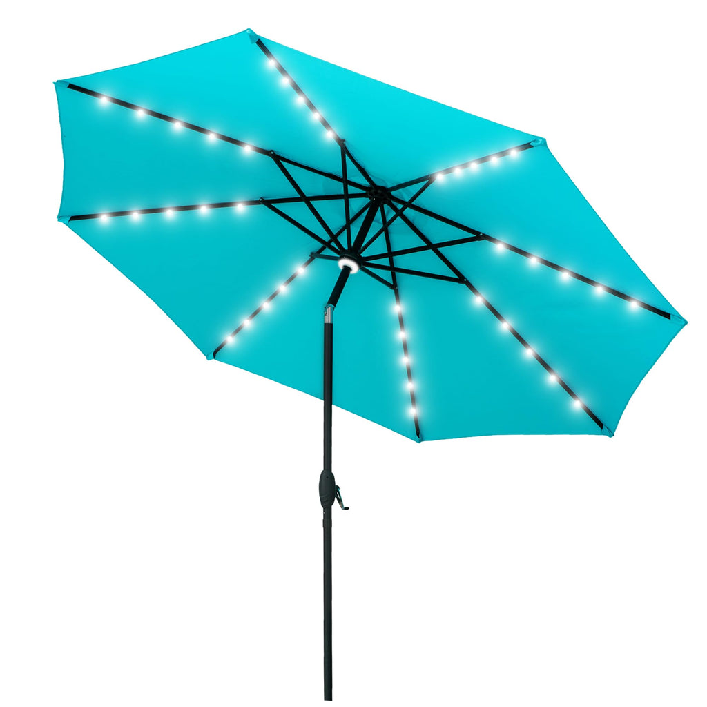 GDY 10Ft Patio Umbrella, Table Umbrella with 40 LED Lights, Outdoor Umbrellas for Patio, with Tilt and Crank, Center Light, for Garden, Deck, Backyard, Pool, and Beach, (Blue).