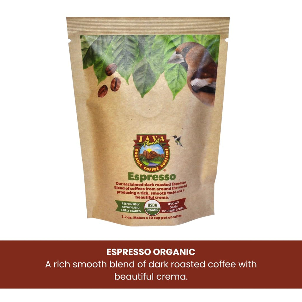 Java Planet, Coffee Gift Basket Sampler Set, for Coffee Lovers: Low Acid Organic Beans: Whole Bean, Mold-Free & Stomach Friendly - Arabica Gourmet, 1.32 LBs (19.2 oz) packaged in 6 Bags Each 3.2 oz