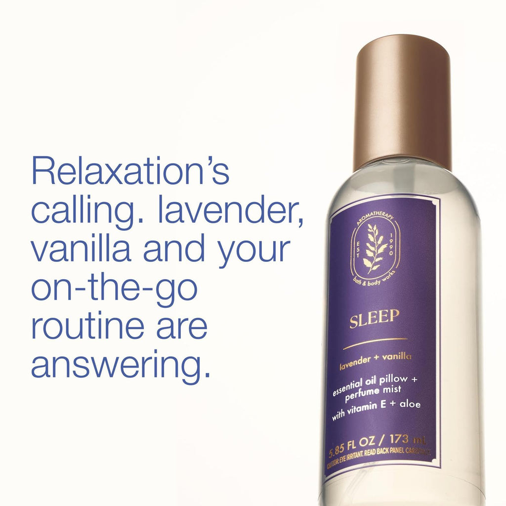 Bath & Body Works Aromatherapy Lavender Vanilla Essential Oil Mist, Body Spray with Vitamin E and Aloe, Pillow Spray for Calming Bedtime Relaxation, 5.3 fl oz - 2 Pack