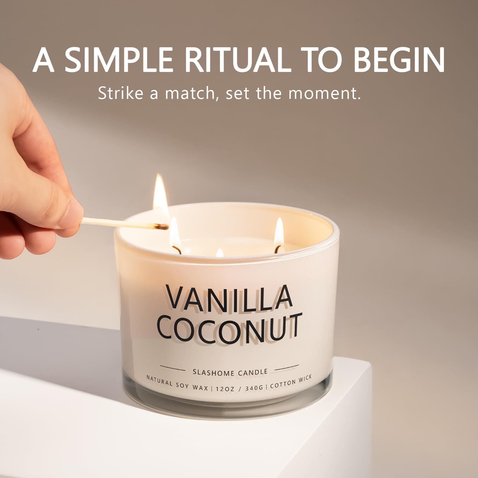 Vanilla Coconut Scented Candle, Luxury Large 3 Wick Soy Candle 12 Oz, 60+ Hour Long Lasting Clean Burn, Elegant Aromatherapy Home Decor, Valentine's Day & Housewarming & Birthday Gift for Men Women