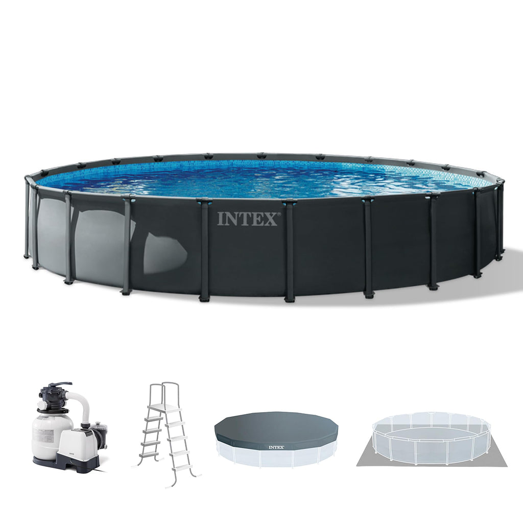 INTEX Ultra XTR 22 ft x 48 in Above Ground Pool Set, Round Swimming Pool with Steel Frame, 2100 GPH Sand Filter Pump, Ladder, Cover, & Ground Cloth