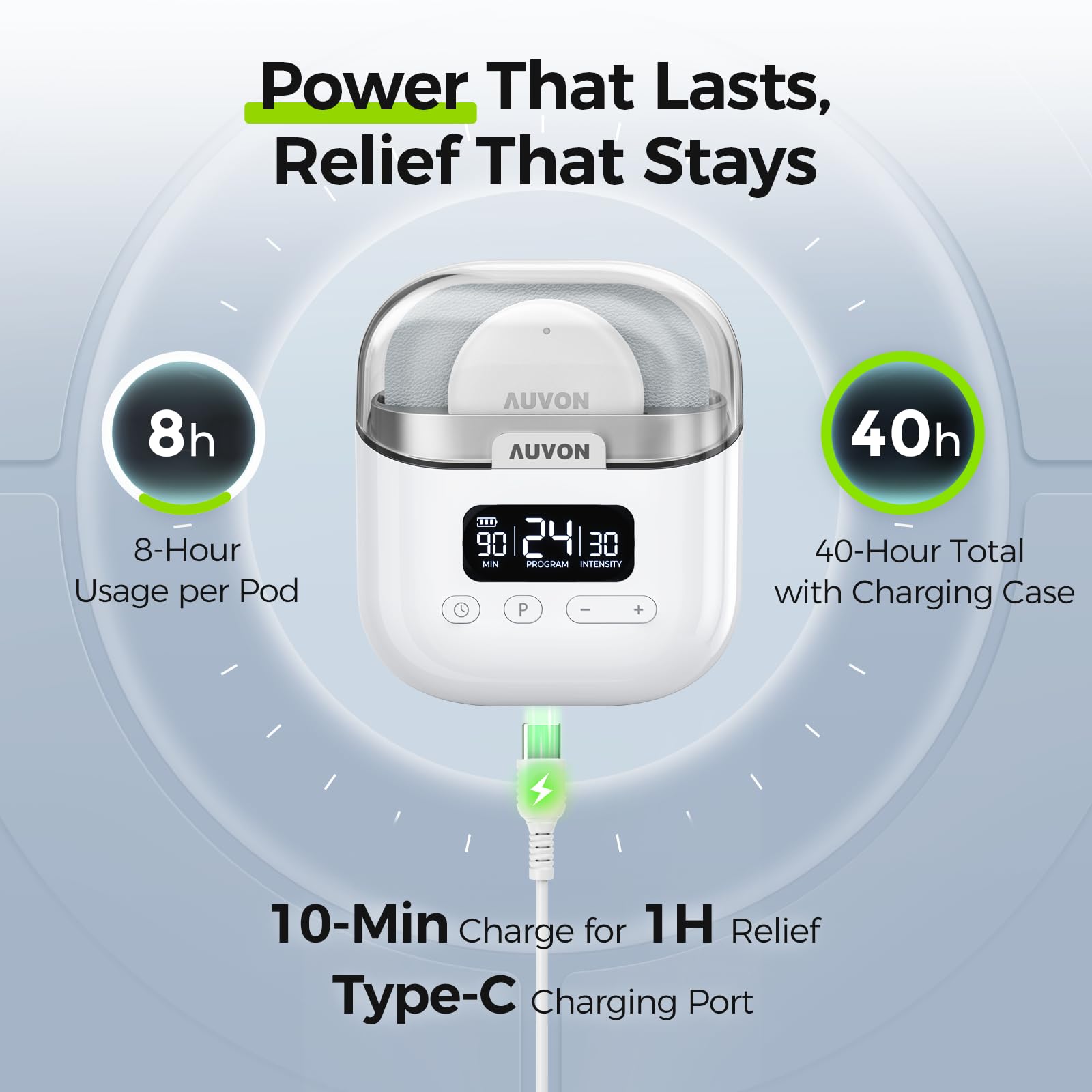 AUVON Wireless 24 Modes TENS Unit Muscle Stimulator for Pain Relief, Smart Rechargeable TENS Machine with Dual Size 6 TENS Pads for Physical Therapy, Pocket-Size TENS Device for Shoulder & Back Pain