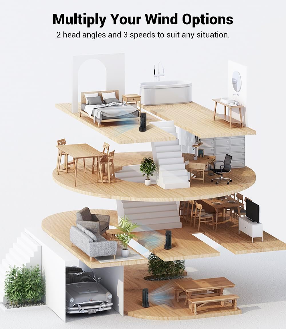 Personal Tower Cooling Fans that Blow Cold Air, Standing Small Desk Fan with 3 Speeds & Timer, 60° & 110° Oscillating Table Fan, Quiet and Safe Electric Floor Fan for Bedroom, Bedside, Home, Office