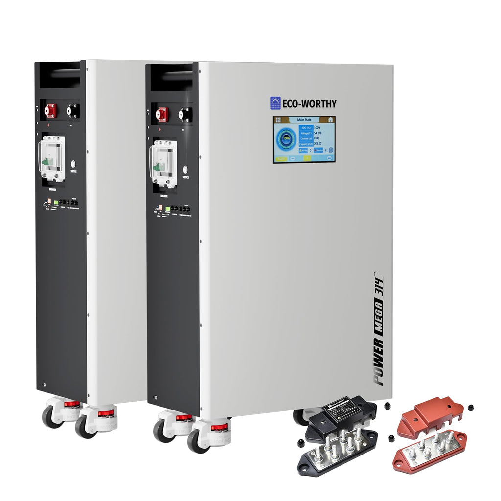 ECO-WORTHY Powermega 48V 314Ah(2 Pack) LiFePO4 Battery Energy Storage, Active Balancing 200A BMS, Aerosol Fire Protection, LCD with Bluetooth and WiFi, RS485/CAN/RS232 for Off-Grid Solar, Home Backup