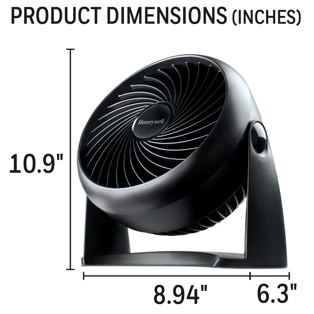 Honeywell TurboForce Air Circulator, Small Tabletop Fan, Quiet Personal Fan for Home or Office, 3 Speeds, 90 Degree Pivoting Head, Black, HT900