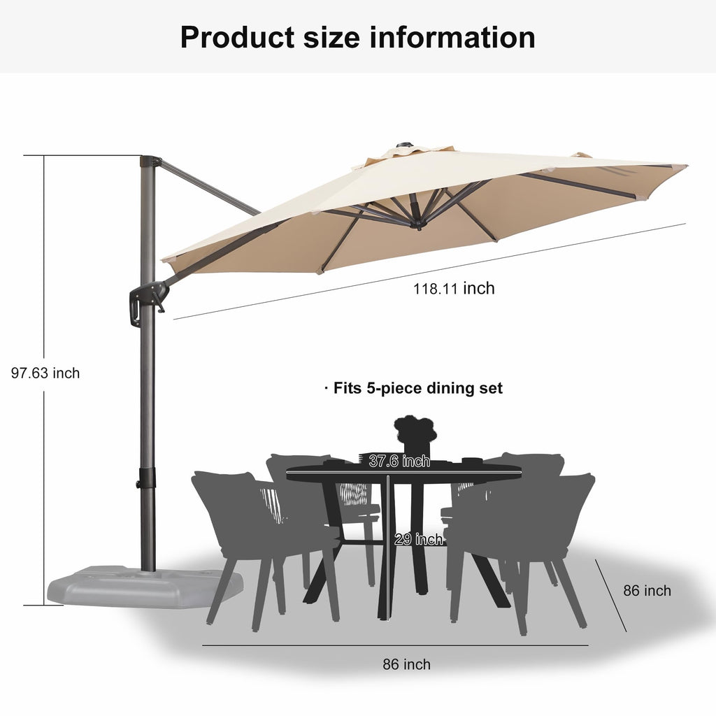 PURPLE LEAF 10 Feet Patio Umbrella Outdoor Cantilever Round Umbrella Aluminum Offset Umbrella with 360-degree Rotation for Garden Deck Pool Patio, Beige